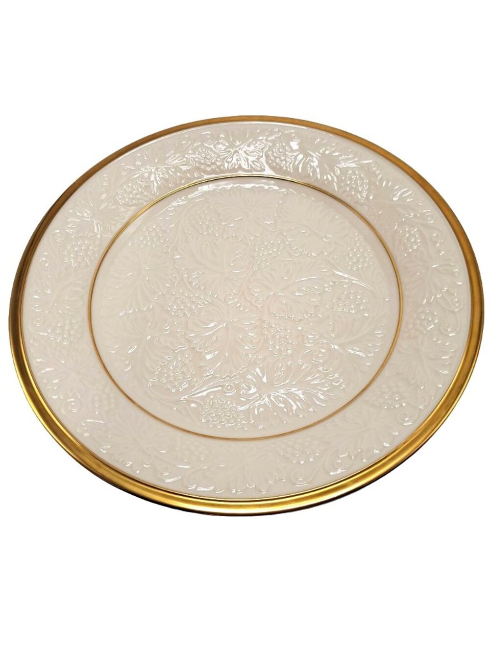 Lenox USA 24K Gold Trim Off White Embossed Grapes 12 3/4" Chop Plate Platter